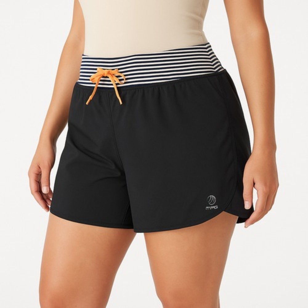 MPG Bue Chevron Pattern Striped Waistband Athletic WomenShorts Size‎ US Large
